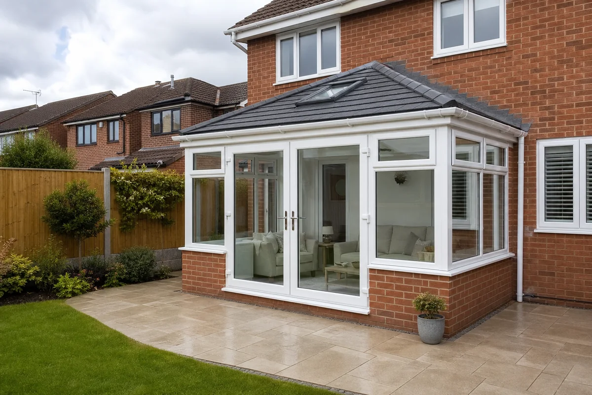 Illustrative completed UK conservatory warm-roof installation