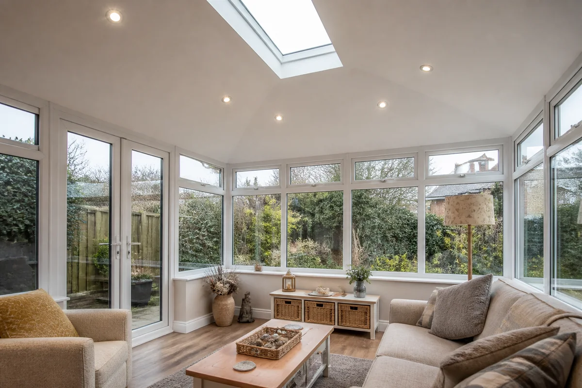 Illustrative finished interior beneath an insulated warm roof